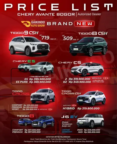 Pricelist Harga Chery cisalaksukmajaya 2025
